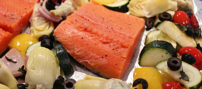 Mediterranean Salmon Sheet Pan Supper